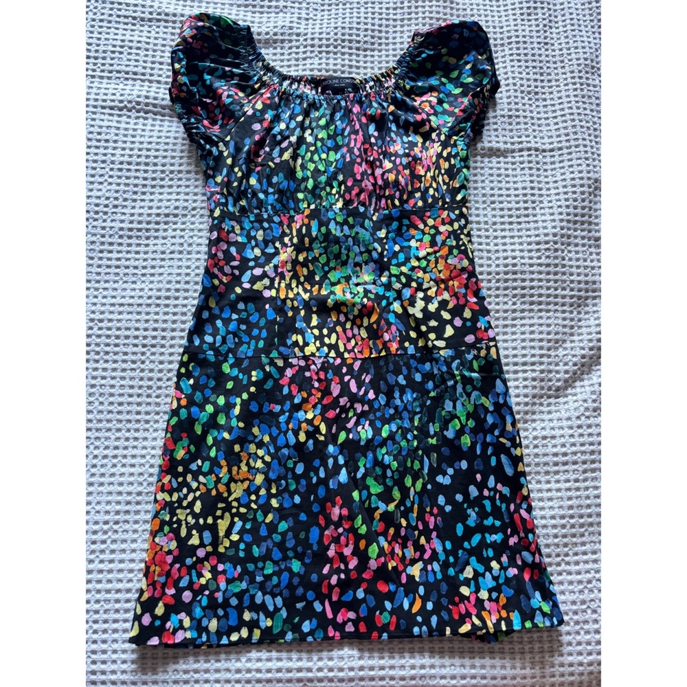 Caroline Constas Black Mini Dress with Multicolor Confetti Print